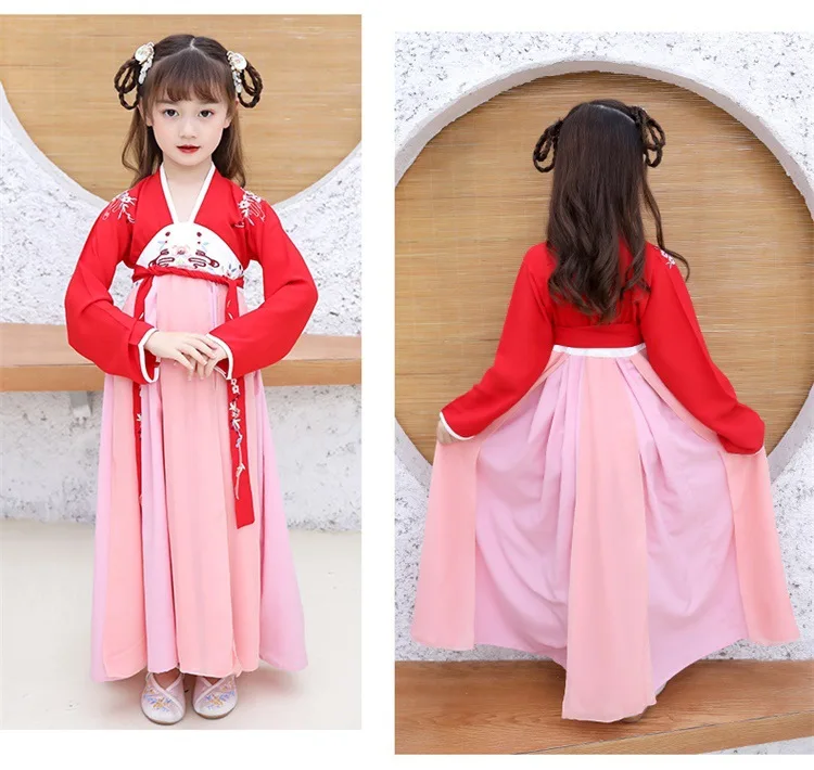 Красный Hanfu Детский костюм для классических танцев Китайский традиционный ханьфу фея платье сценическая одежда костюм для детей SL1086