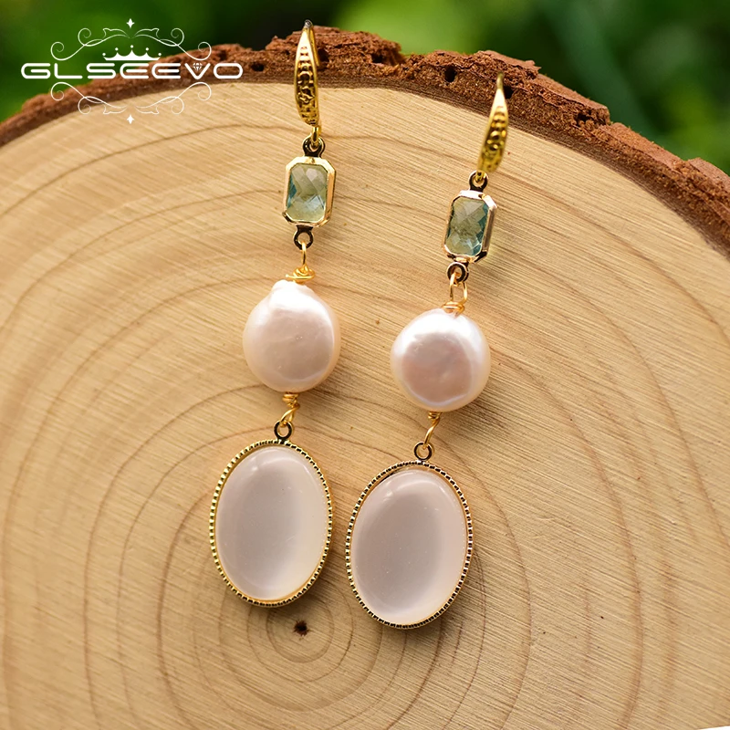 

XlentAg Original Disign Crystal Dangle Earrings Freshwater Pearl Earrings For Women Bride Wedding Fine Jewelry Kolczyki GE0751