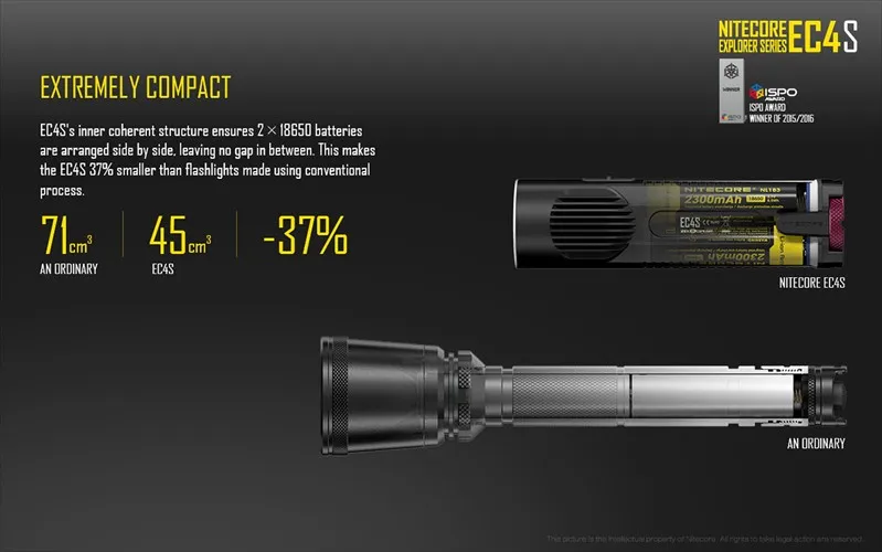 Nitecore EC4S 2150 Люмен CREE XHP50 светодиодный фонарик фонарь для охоты кемпинга+ 1 x UM20 Зарядное устройство+ 2x2600 мАч 18650 батареи