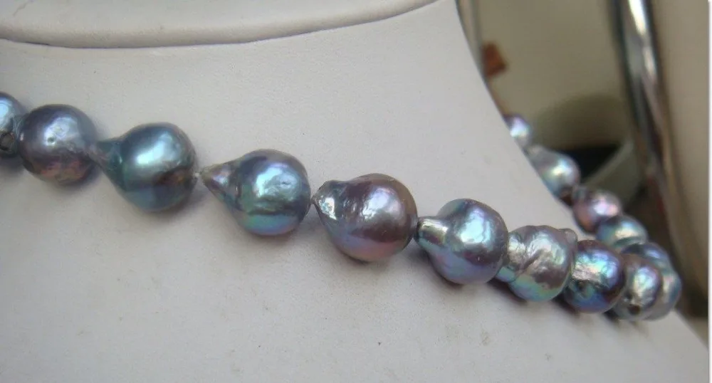 

FREE SHIPPING>@@> N1528 stunning 13-14mm tahitian peacock green pearl necklace