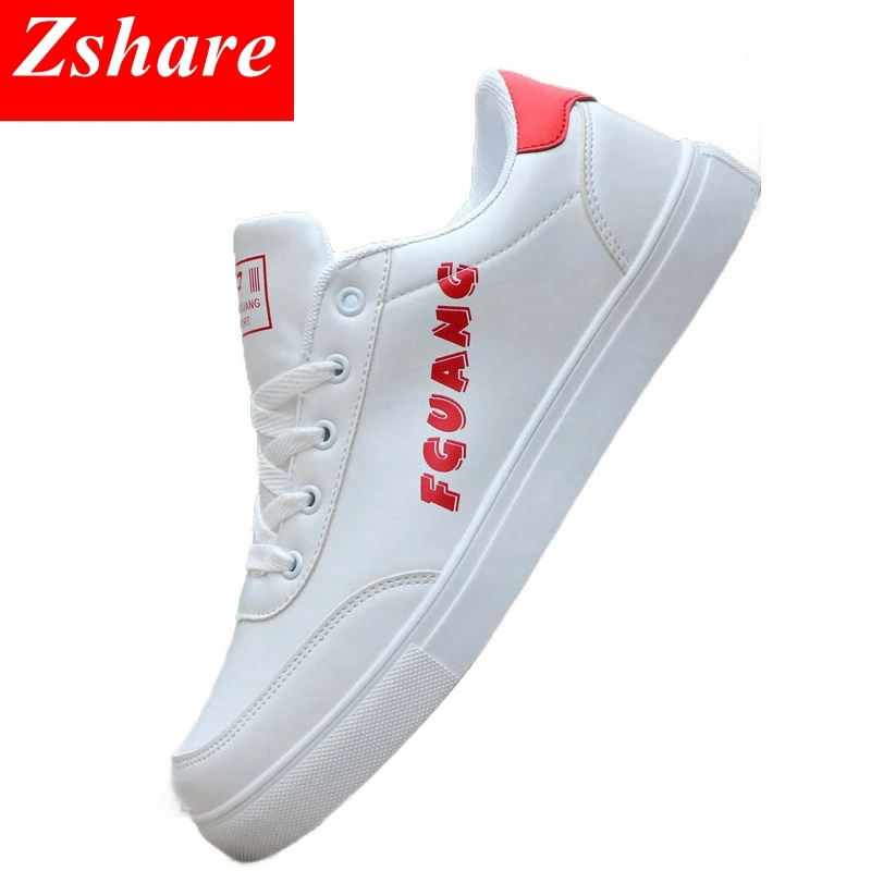 

2019 Spring White Casual Men Leather Shoes Sneakers Running Men's Shoes Lace-up Comfortable Fashion Wild Flat Male Leisure Shoes