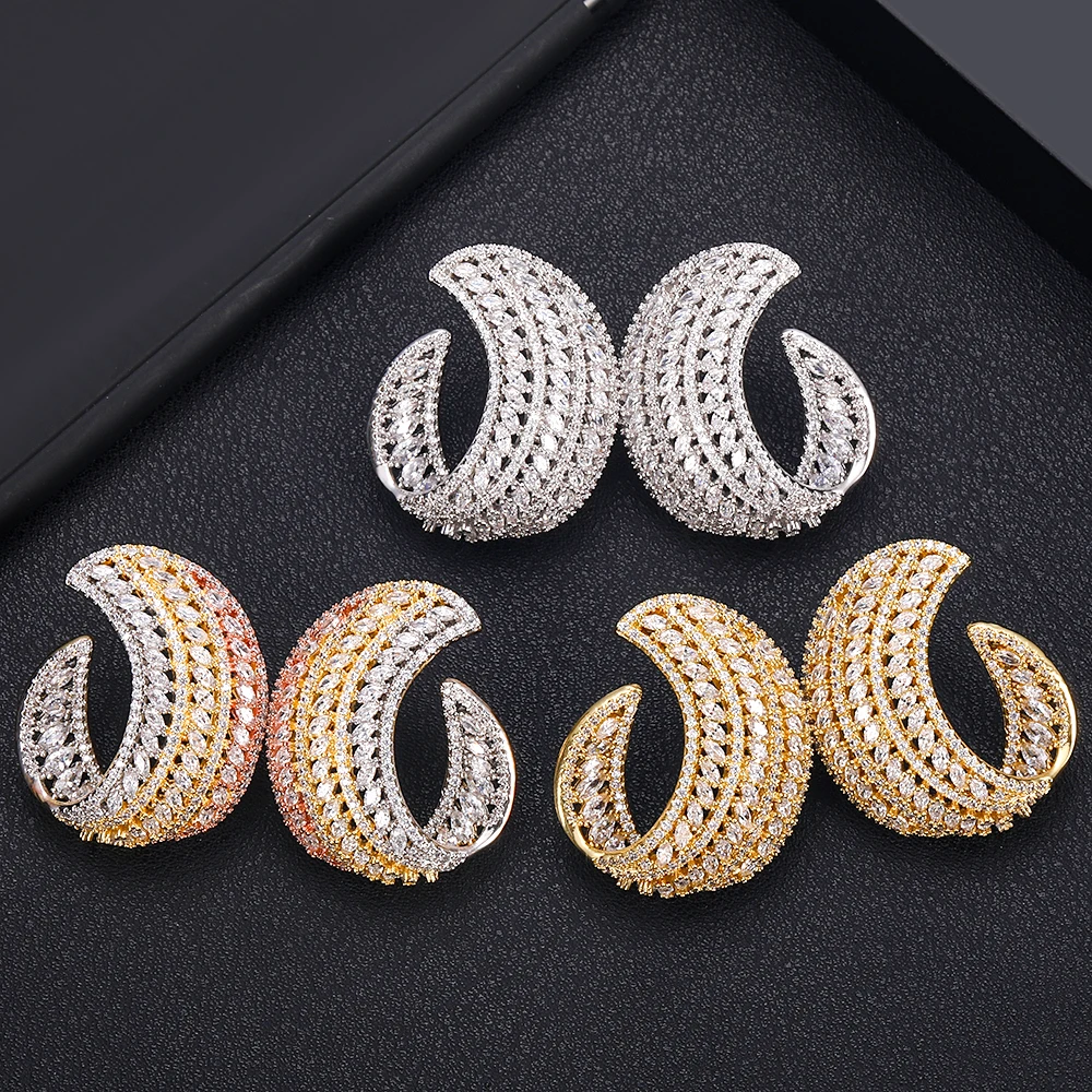 

janekelly New Elegant & Charming round shape Stud Earrings For Women High Quality Zirconia Crystal Piercing Earings Jewelry