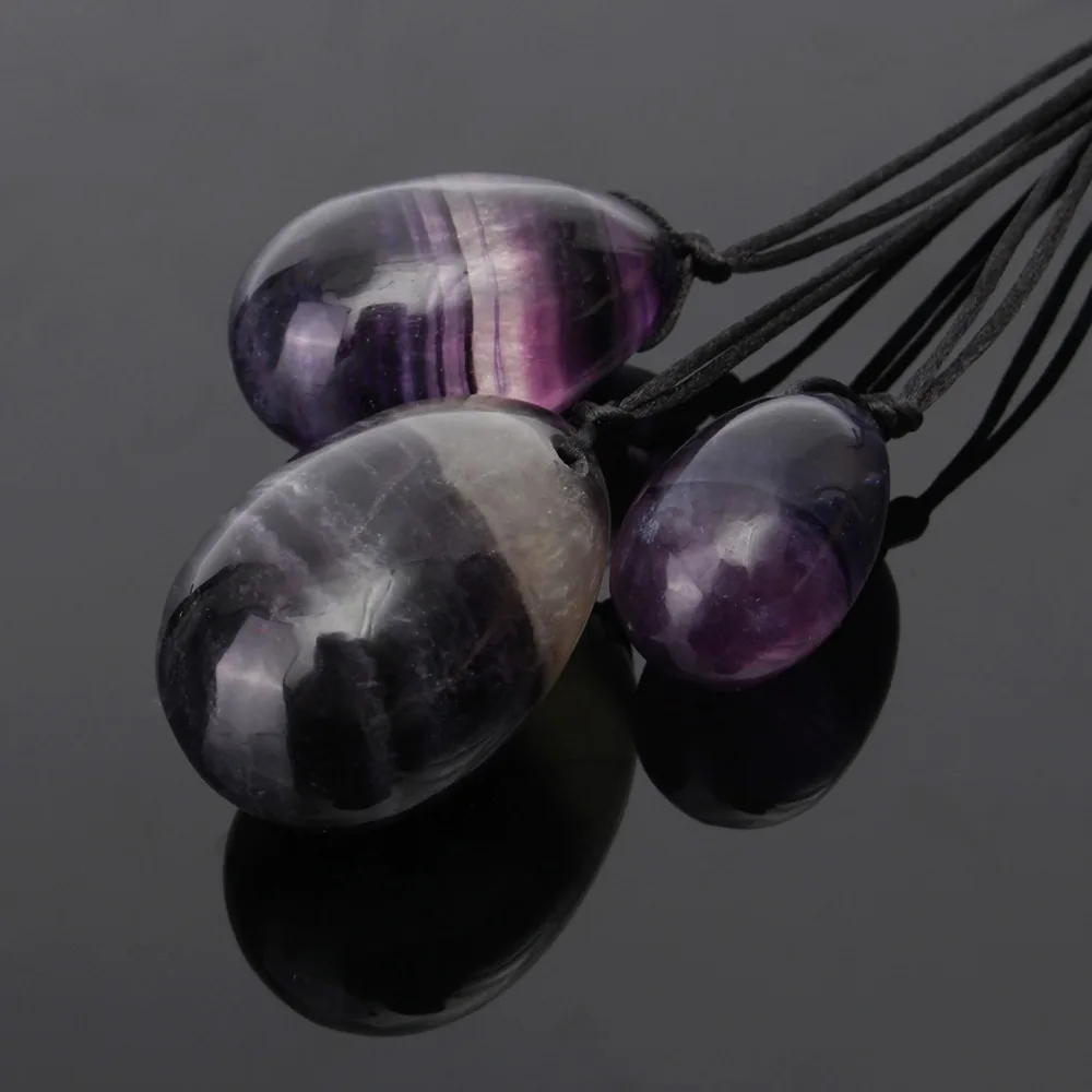 

3PCS/Set Natural Fluorite Jade Yoni Eggs Kegel Exercise Healing Spheres Ball 45x30mm 40x25mm 30x20mm with Cord