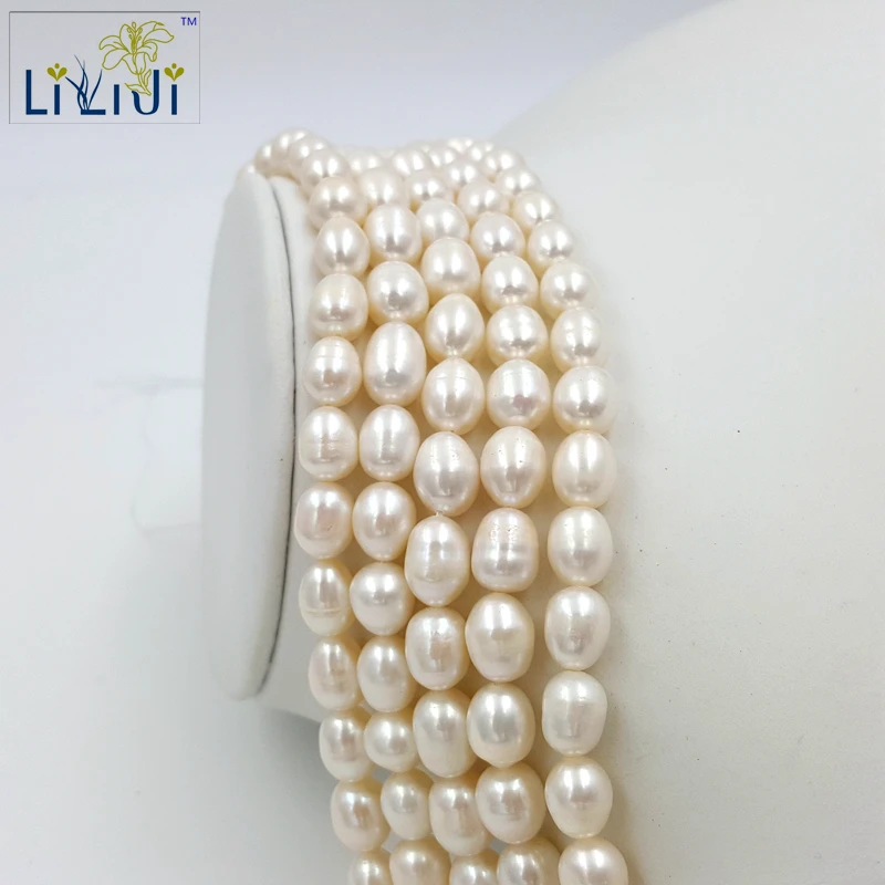 

Lii ji Natural White Color Freshwater Pearl Beads Rice shape 8-9mm shape Loose Beads for DIY about 38cm