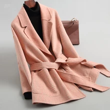 Весенне-осенняя куртка, модные двухсторонние шерстяные пальто, клетчатое шерстяное пальто для женщин, элегантные женские пальто а011