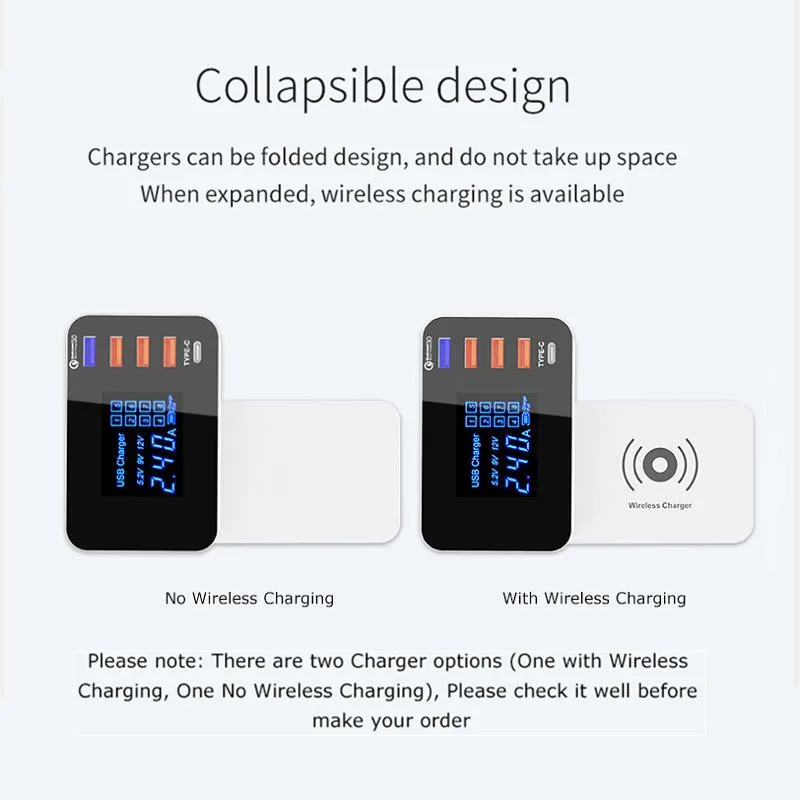 QI Беспроводное зарядное устройство Quick Charge 4,0 3,0 usb type C зарядное устройство со светодиодным дисплеем быстрое зарядное устройство для телефона USB адаптер настольная полоса