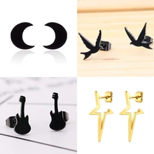 Jisensp, нержавеющая сталь, звезда, луна, серьги, рок, золотые серьги в виде гитар, для мужчин и женщин, модные, музыкальные, Instru, для мужчин, ts, ювелирное изделие, серьги-гвоздики