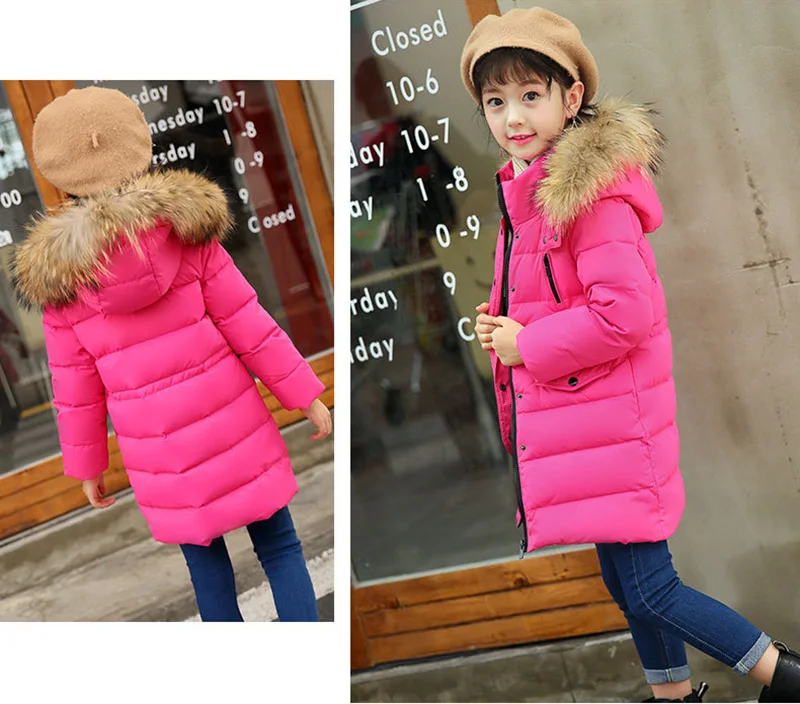 Children Clothing Winter Jacket for Girls Warm Down Jacket Fur Collar Hooded Outerwear Coat Kids Parka 4 6 8 10 12 13 Years