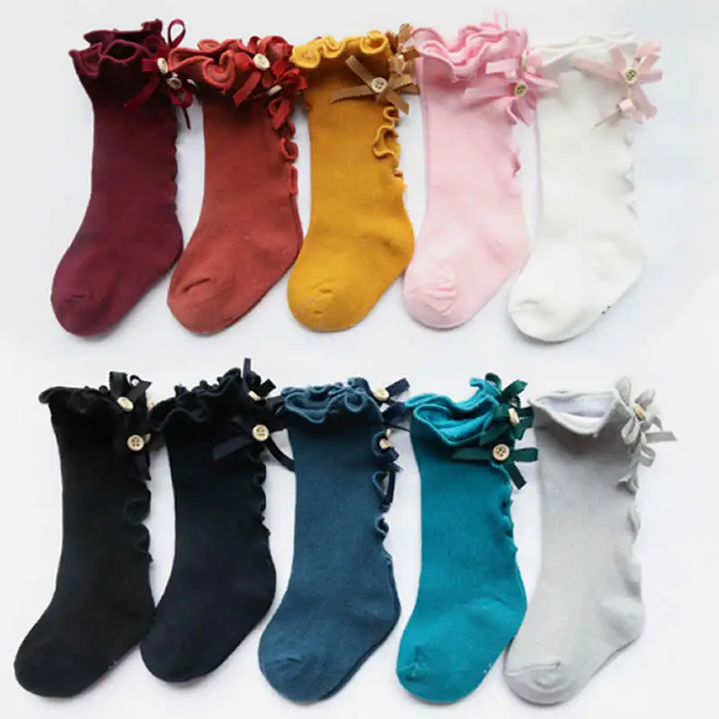Черные носки с бантиком для малышей теплые колготки для малышей хлопковые кружевные носки с бантом для маленьких девочек