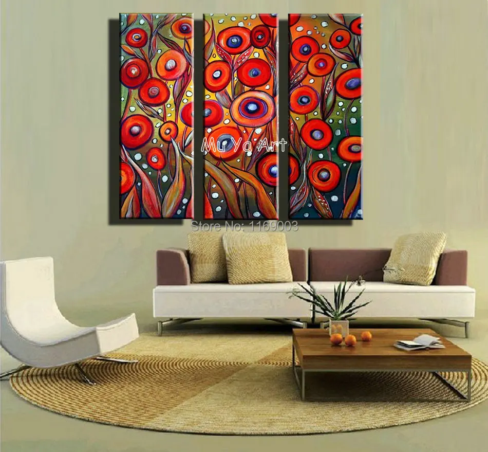 Abstract modern 3 panel canvas wall art red picture Acrylic Triptych