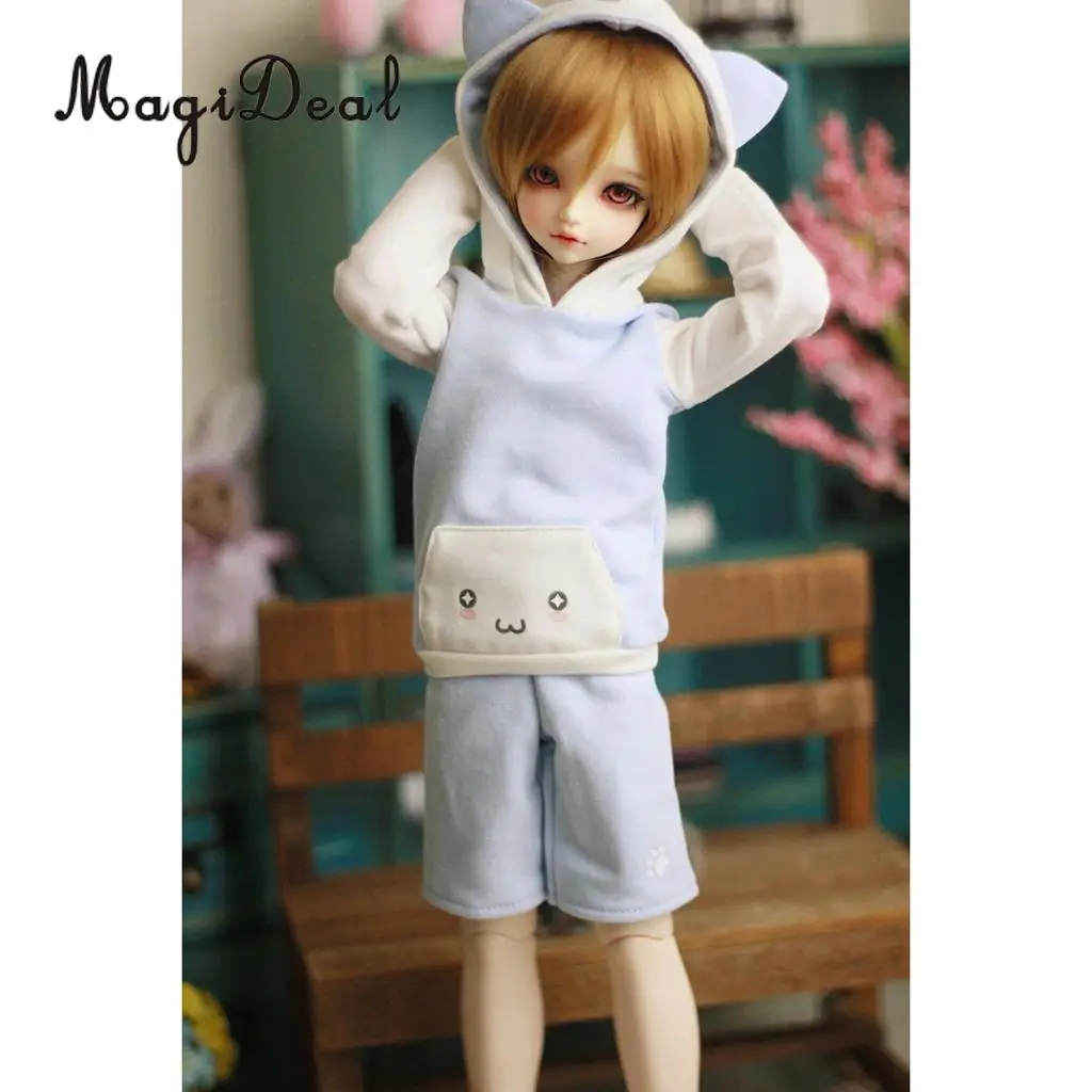 MagiDeal Hot Sale Cute Cat Ear Hoodie Top Pants Stockings Outfit for 1/4 BJD SD MSD DZ LUTS Dollfie Dolls Acce Gift 2Colors et17 16mm bling dark yellow sd dz dod luts bjd dollfie glass eyes outfit