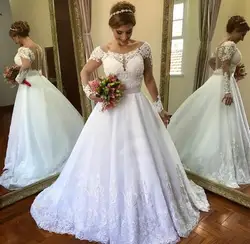 Vestido de Noiva бальное платье свадебное платье принцессы 2019 Длинные рукава свадебное платье с кружевами свадебное платье с аппликацией