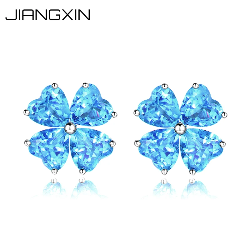 

Women's Stud Earrings Natural Topaz 925 Sterling Silver Blue Gemstone Clover Fine Jewelry Gift for Women