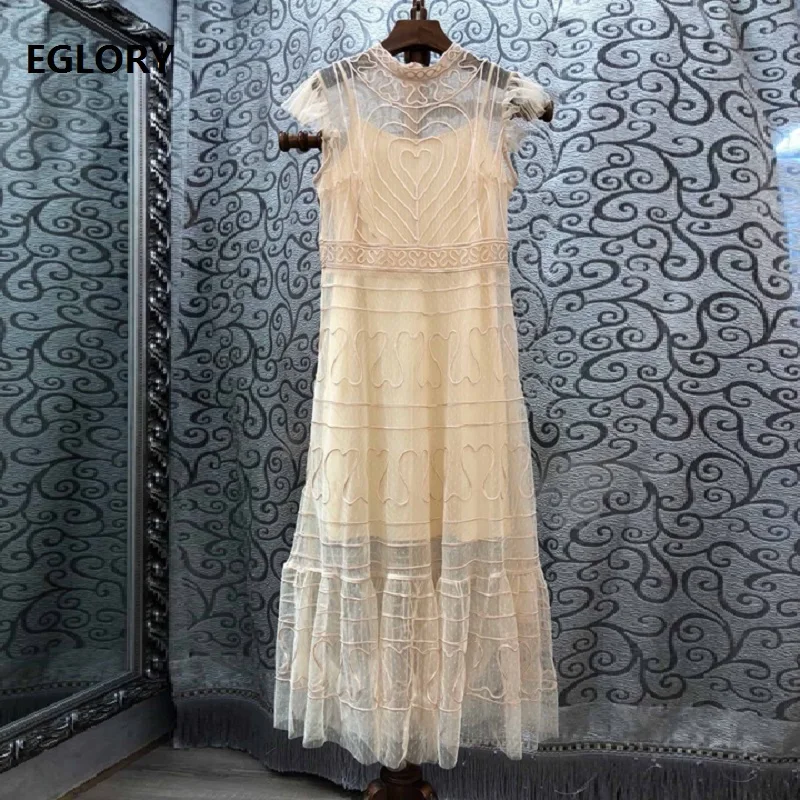 

Top Quality New 2019 Summer Fashion Evening Club Dress Women Sweetheart Patterns Mid-Calf Length Sexy Mesh Dress Apricot Black