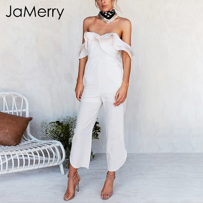 Женский комбинезон с открытыми плечами JaMerry черный однотонный открытой спиной