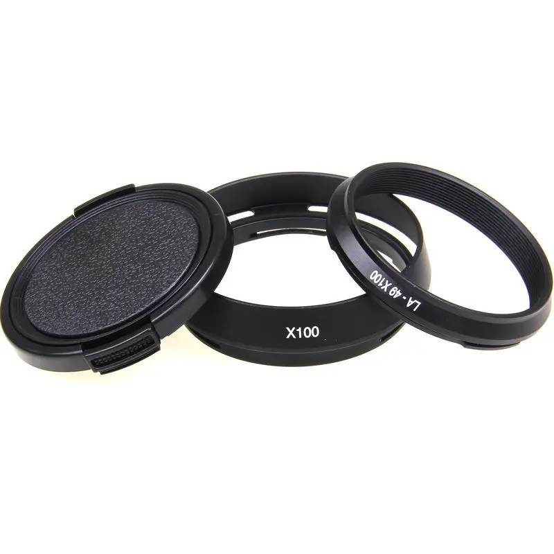 

Lens Hood LA-49X100 Adapter Ring + Lens cap For FUJIFILM Fuji X100 X100s Black