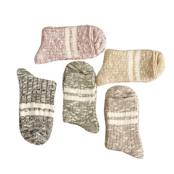 

5 Pair Women Warm Short Socks Japanese Autumn Winter Girl Cotton Socks Thick Thread Striped Comfortable Durable Female Sock Meia