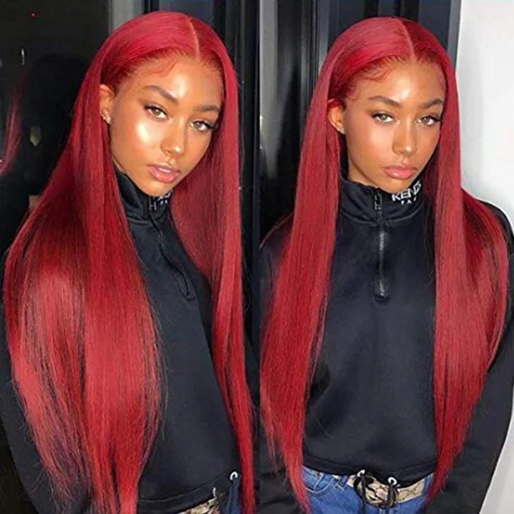 SimBeauty красный цвет естественный вид синтетические волосы на кружеве Искусственные парики для мода для женщин длинные прямые 180% Плотность