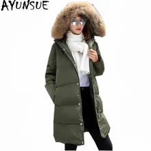 AYUNSUE/женская белая куртка-пуховик на утином пуху; теплая Женская парка с воротником из меха енота; зимнее пальто с подкладкой; женские куртки; Abrigo Mujer; WXF401