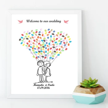 

Free Personalized Customize name date Romantic Lovers Fingerprint DIY Guestbook For Wedding Engagement Party Decoration Gift