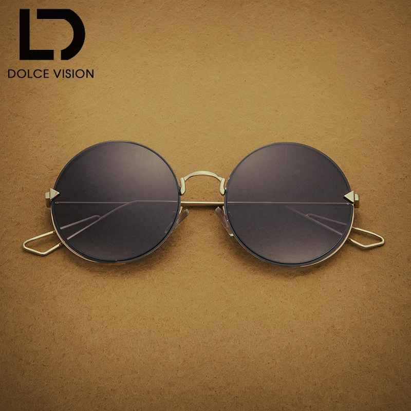 

DOLCE VISION Fashion Round Sunglasses Women Oversized Metal Shades Female Brand Design Mirror Sun Glasses For Women Oculos