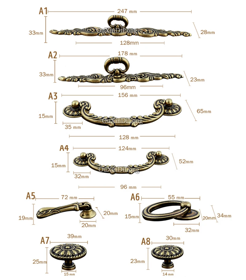 Retro 2PCS European Antique Kitchen Cabinet Door Handles Cupboard Wardrobe Drawer TV Wine Cabinet Pulls Handles and Knobs