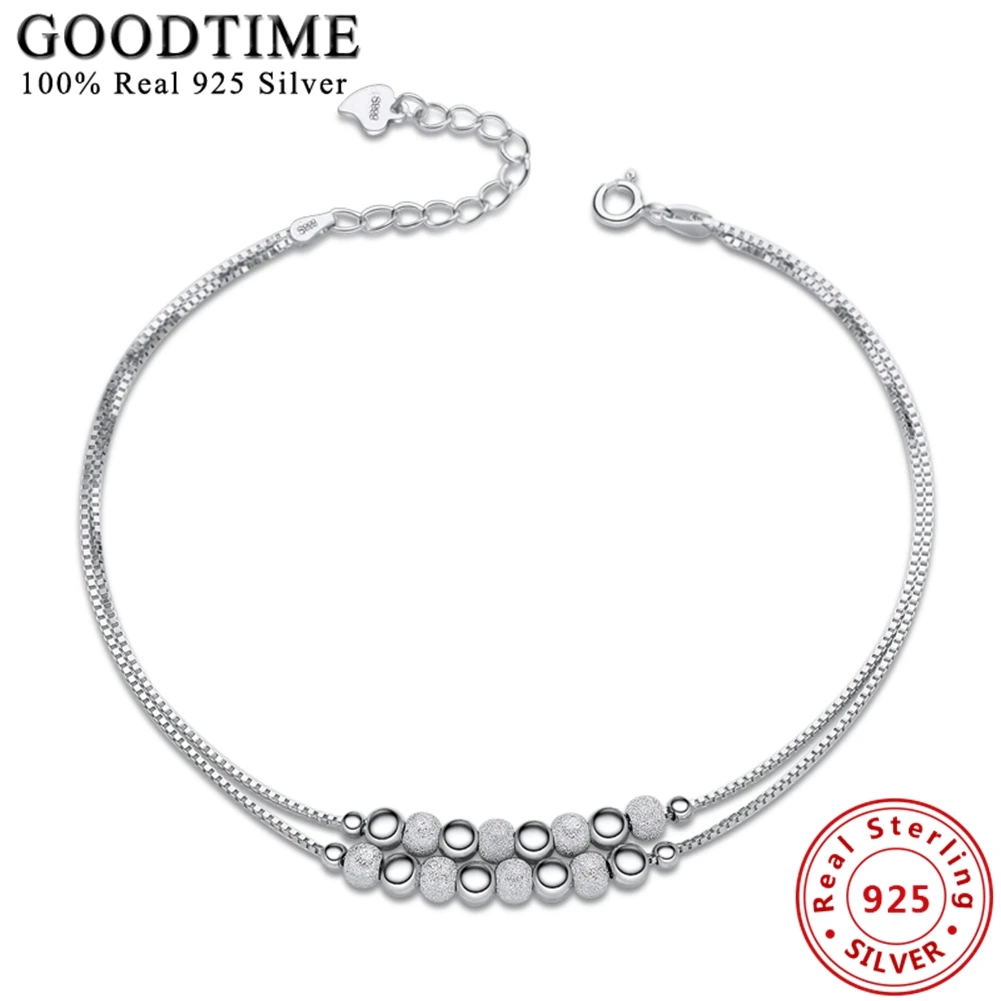 Solid 925 Sterling Silver Box Link Chain Bracelets Bangles Round Beads