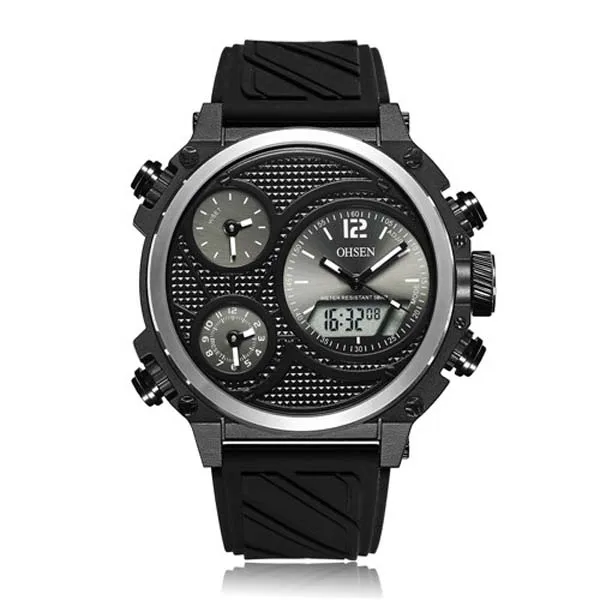 

NEW OHSEN Fashion Brand Quartz Digital Watch Men LED Waterproof Sports Watch Men Rubber Strap Red Dial Alarm Wristwatch Relogios