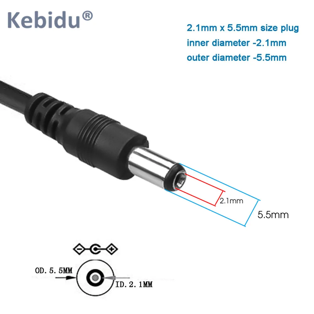 Kebidu 1 шт. USB порт на 5 5x2 мм в постоянного тока разъем для кабеля питания черный