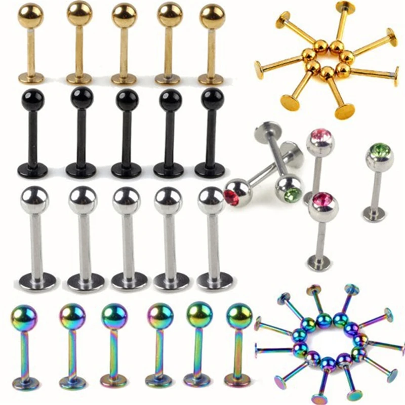 10pcs Wholesale Ball Labret Lip Chin Ring Nose Ear Bar Stud Stainless Steel Piercing Fashion Body Jewelry Free Shipping