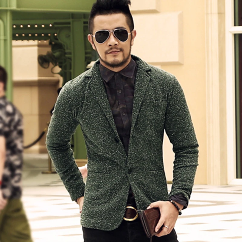 Новый Повседневный Мужской трикотажный костюм Блейзер деловой Тонкий Homme Masculino