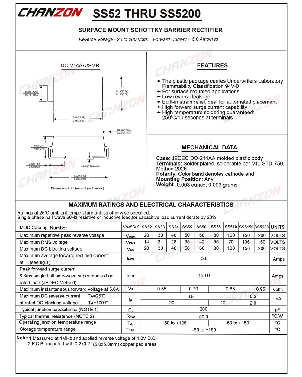 50 шт.) SS510 SMD Шоттки барьер выпрямитель диоды 5A 100 V SMB(DO-214AA) 5 ампер 100 Вольт