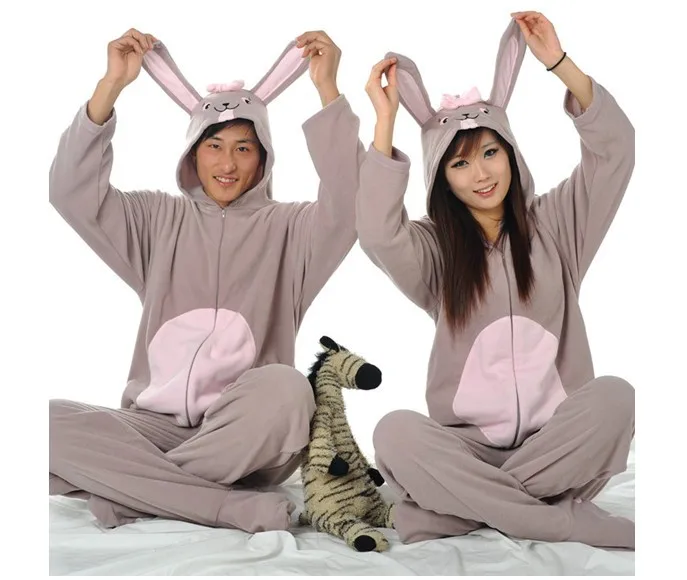 New Adult Unisex Animal Lovely Gray Rabbit Footed Onesies Pajamas