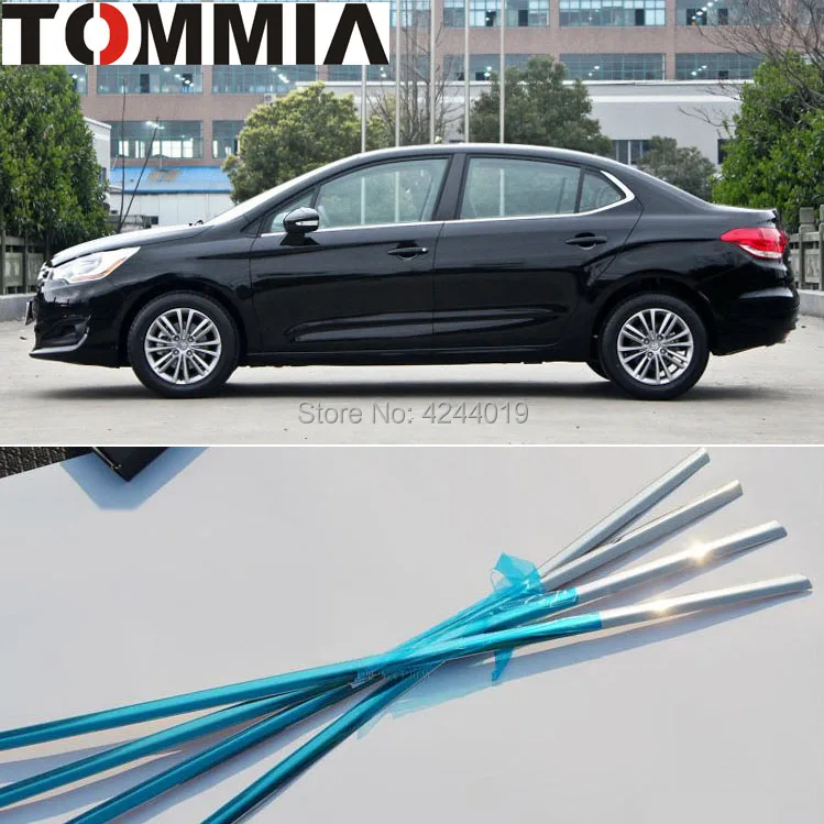 

TOMMIA 4pcs Stainless Steel Chrome Bottom Window Frame Sill Trim For Citroen C4L 2013-2014 Car Accessories