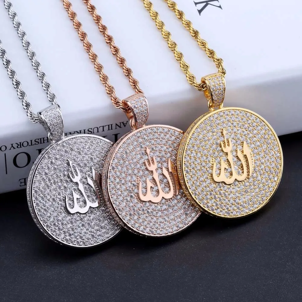 

Fashion ISLAM cultural symbols Necklace Cubic Zircon Hiphop Pendant Necklace Stainless Steel Chain Iced Out drop shipping