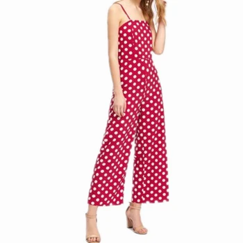 

Red Wide Leg Polka Dot Cami Romper Women Spaghetti Strap Sleeveless Backless Jumpsuits 2018 Summer Sexy Romper