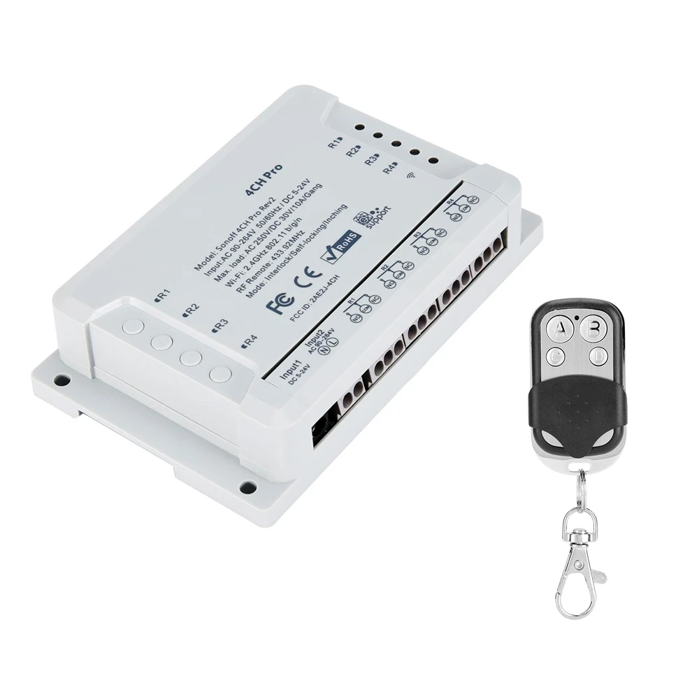 

Sonoff 4CH Pro R2 433mhz 4 Channels Gang RF Wireless Remote Wifi Smart Switch Inching Interlock Relay Alexa Google Home