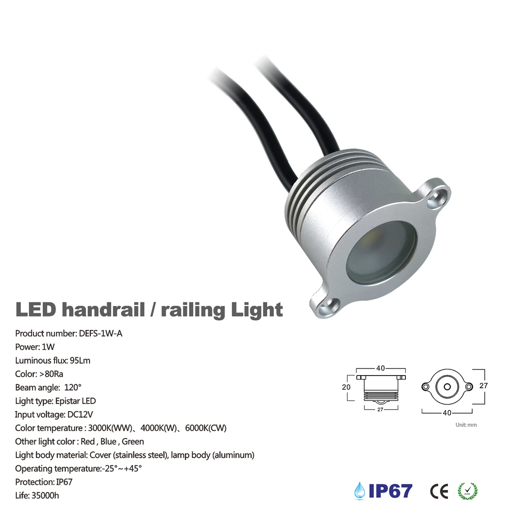 1 Вт светодиодное железнодорожное освещение IP67 LED Встраиваемые LED 120D Водонепроницаемый перильная труба свет пейзаж Lanmp 4 предмета в комплекте