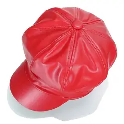 Женская кепка из искусственной кожи, восьмиугольная Черная кепка, восьмиугольная кепка