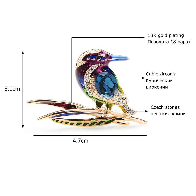 Wuli&baby, эмалевые броши в виде птицы из синего, фиолетового и зеленого хрусталя, для женщин и мужчин, животное из сплава, брошь на свадьбу, вечеринку, банкет