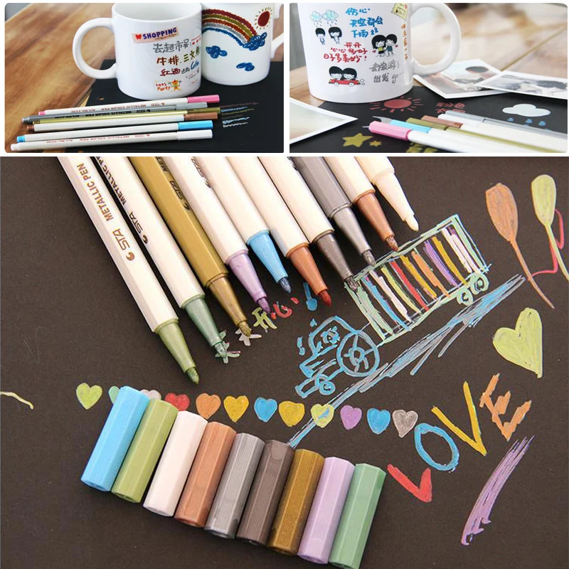 

STA 10Colors Metallic Marker Pen DIY Scrapbooking Crafts Soft Brush Pen Art Markers For drawing Stationery School Art Supplies
