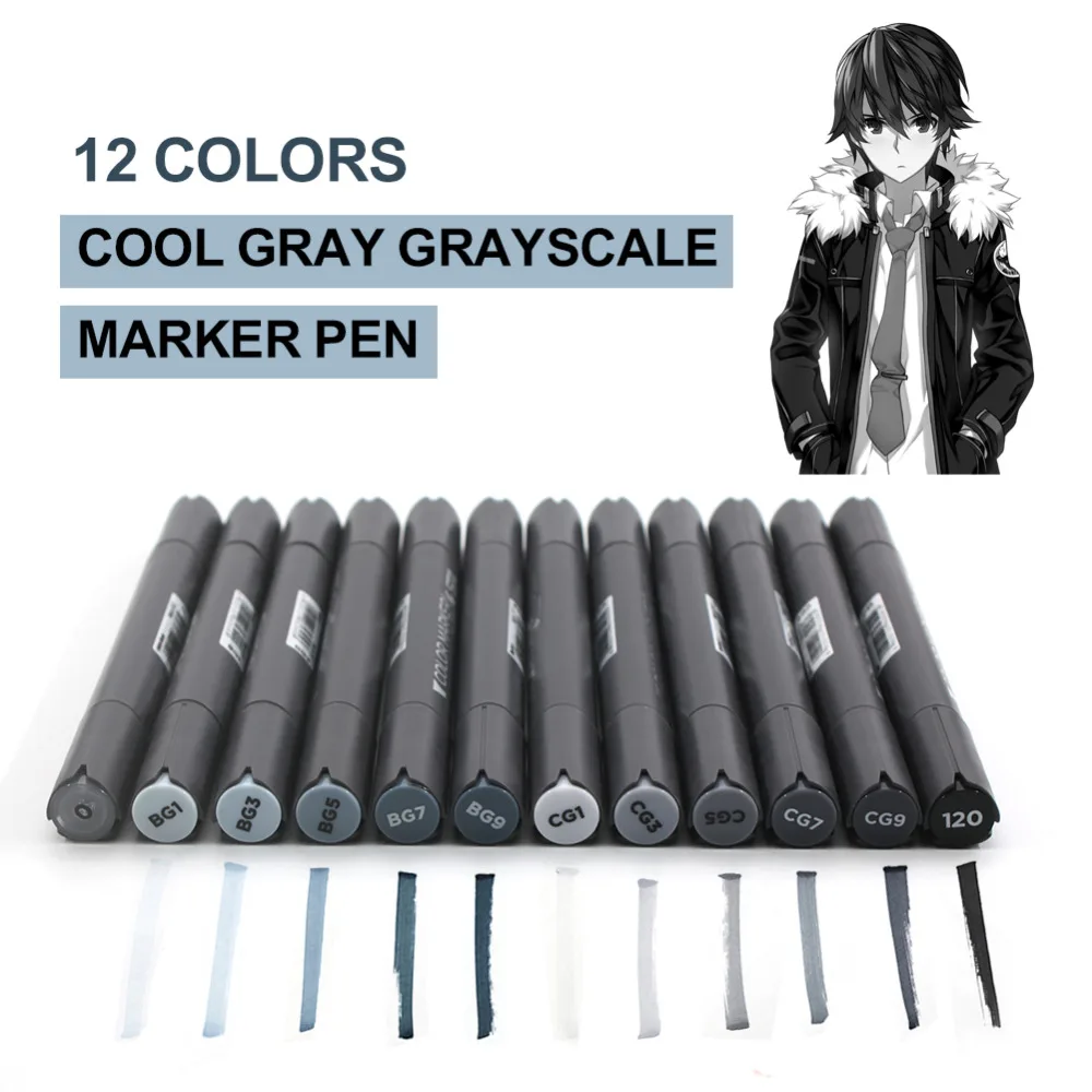 

STA 12 Colors Grayscale Marker Pen Set Dual Head Art Markers Painting Set for Drawing Manga Art Supplies Stationary