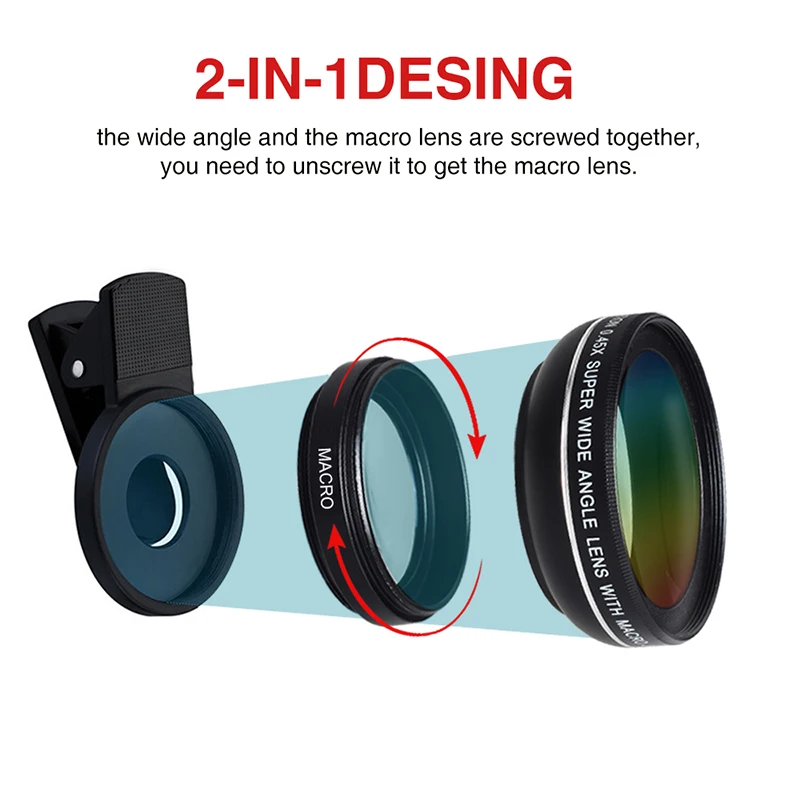 New HD 37MM 0.45x Super Wide Angle Lens with 12.5x Super Macro Lens for iPhone 6 Plus 5S 4S Samsung S6 S5 Note 4 Camera lens Kit 17