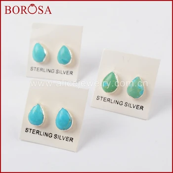 

BOROSA Pure Silver Fashion Gems Stud Earrings,Drop Natural Blue Stone Druzy Stud Earrings for Women Girls Jewelry SS182