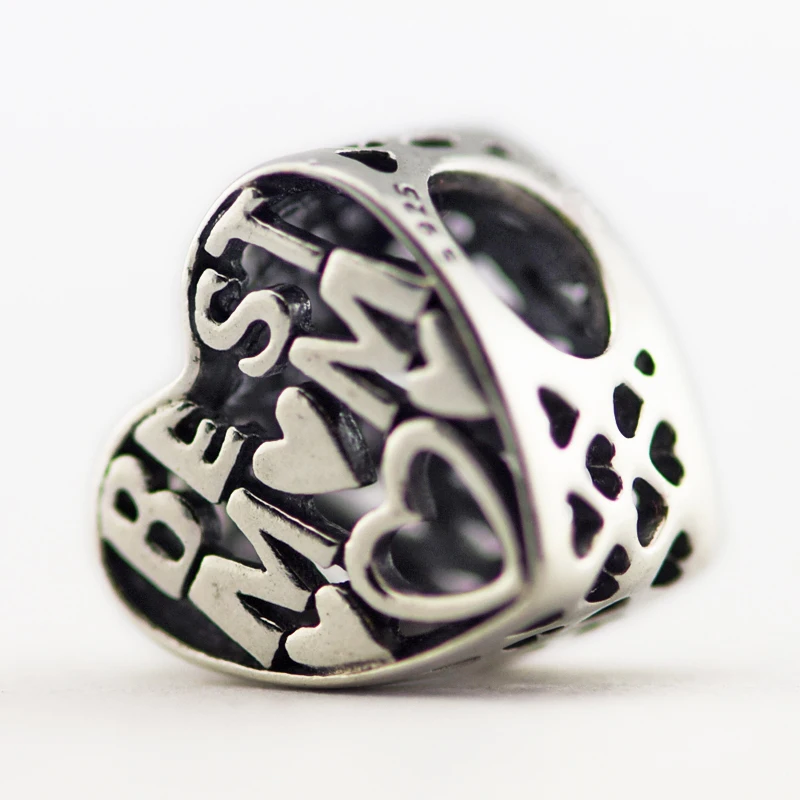 

Best Mum heart Beads 100% 925 Sterling Silver Charm Beads for Jewelry Making Fit Bracelets Diy Fine Jewelry PF375