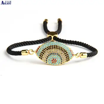 

Ailatu New Micro Pave Colorful Cz Lucky Big Eye Lace Up Bracelet