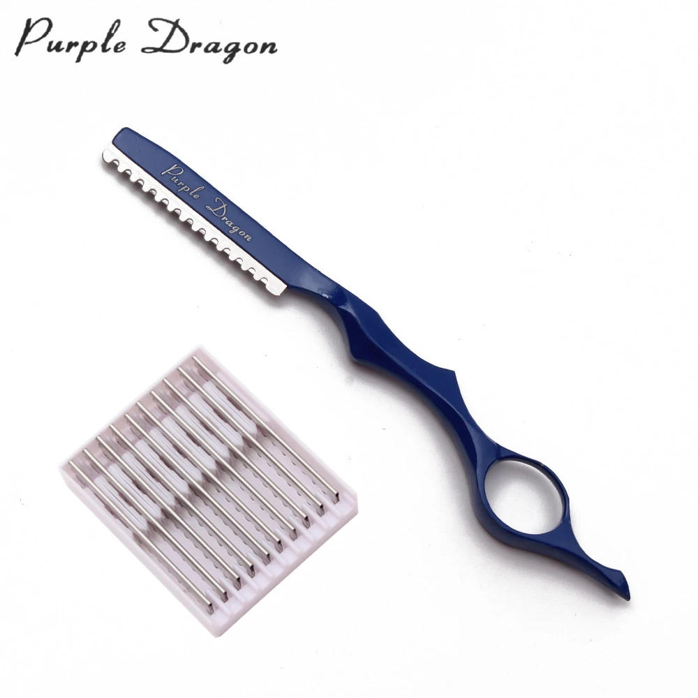 17,5 см 1 шт. добавить 10 лезвия фиолетовый дракон Профессиональные Sharp Парикмахерская лезвия бритвы для волос Cut Резак Ножи для похудения z6100