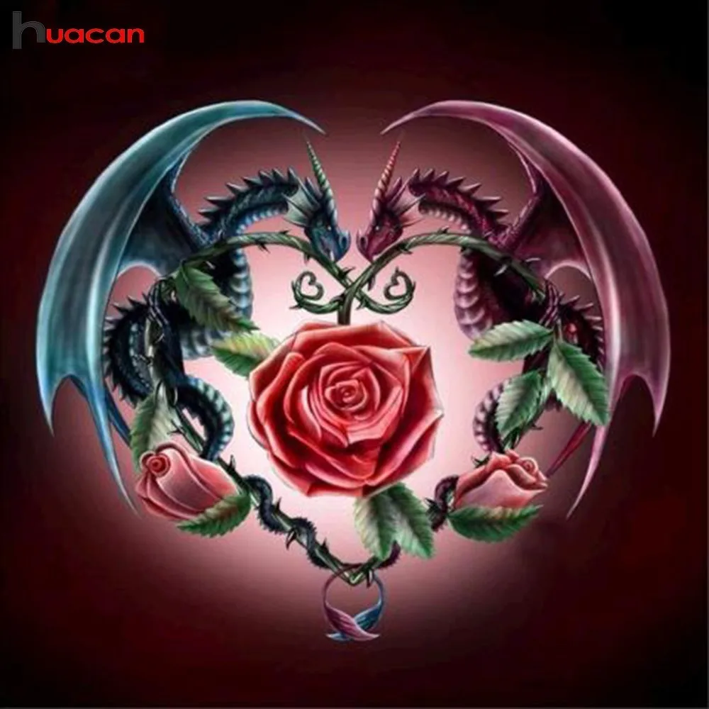 

HUACAN Diamond Painting Flowers Rose Diamond Mosaic Loong Diamond Embroidery Cross Stitch Handicraft Decoration Home Gift