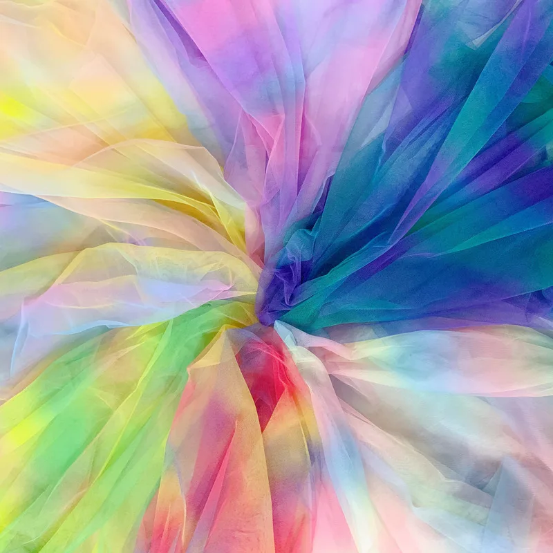 5 ярдов/партия, Тюлевая сетчатая ткань с градиентом радуги для вечерние платья, Мягкая юбка-американка, фатиновая бальная юбка-пачка из органзы