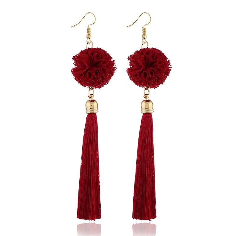 

Elegant Pompom Ball Long Tassel Earrings For Women Bohemian Handmade Fringed Hanging Drop Earrings Fashion Statement Jewelry